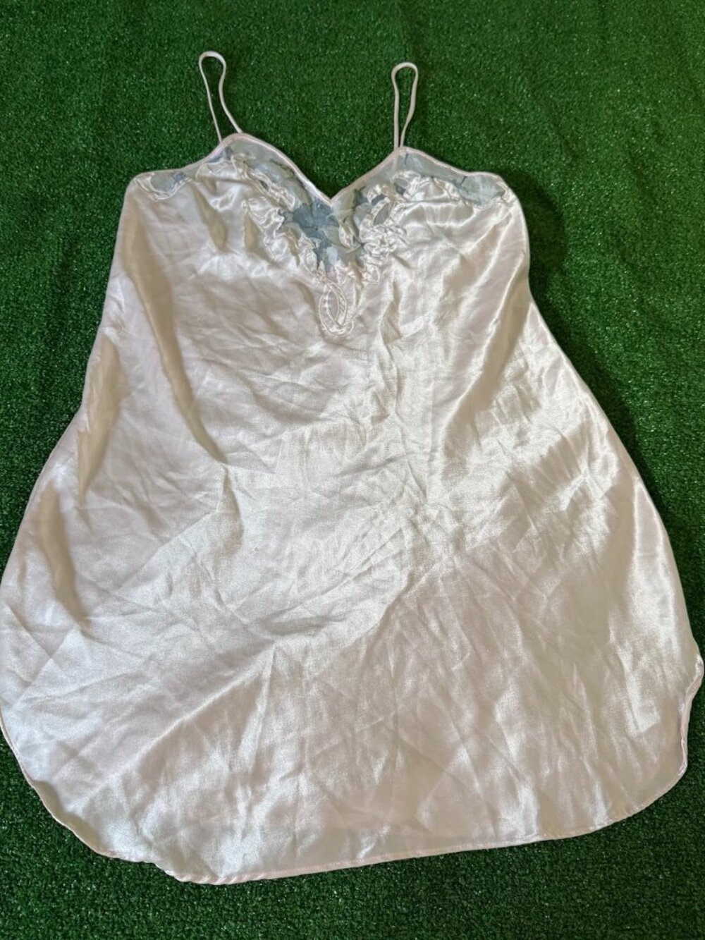 Vintage Natori Light Pink Satin Slip Dress Nightgown Embroidered Lace Size M